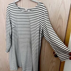 Loft Long Sleeved Black Striped Thick T-Shirt Dress
